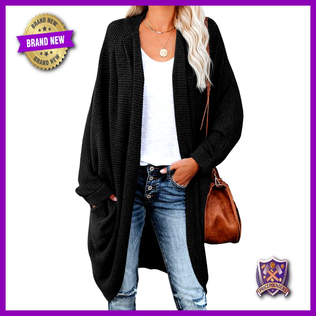 Oversized Chunky Knit Cardigan Batwing Sleeves Pockets Long Length